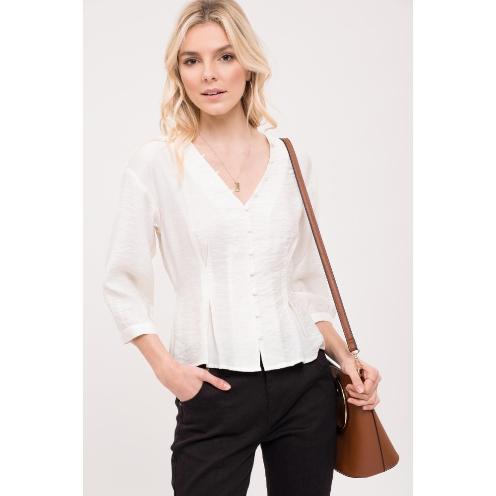 Vneck Button Up Top Ivory - Picture 2 of 5